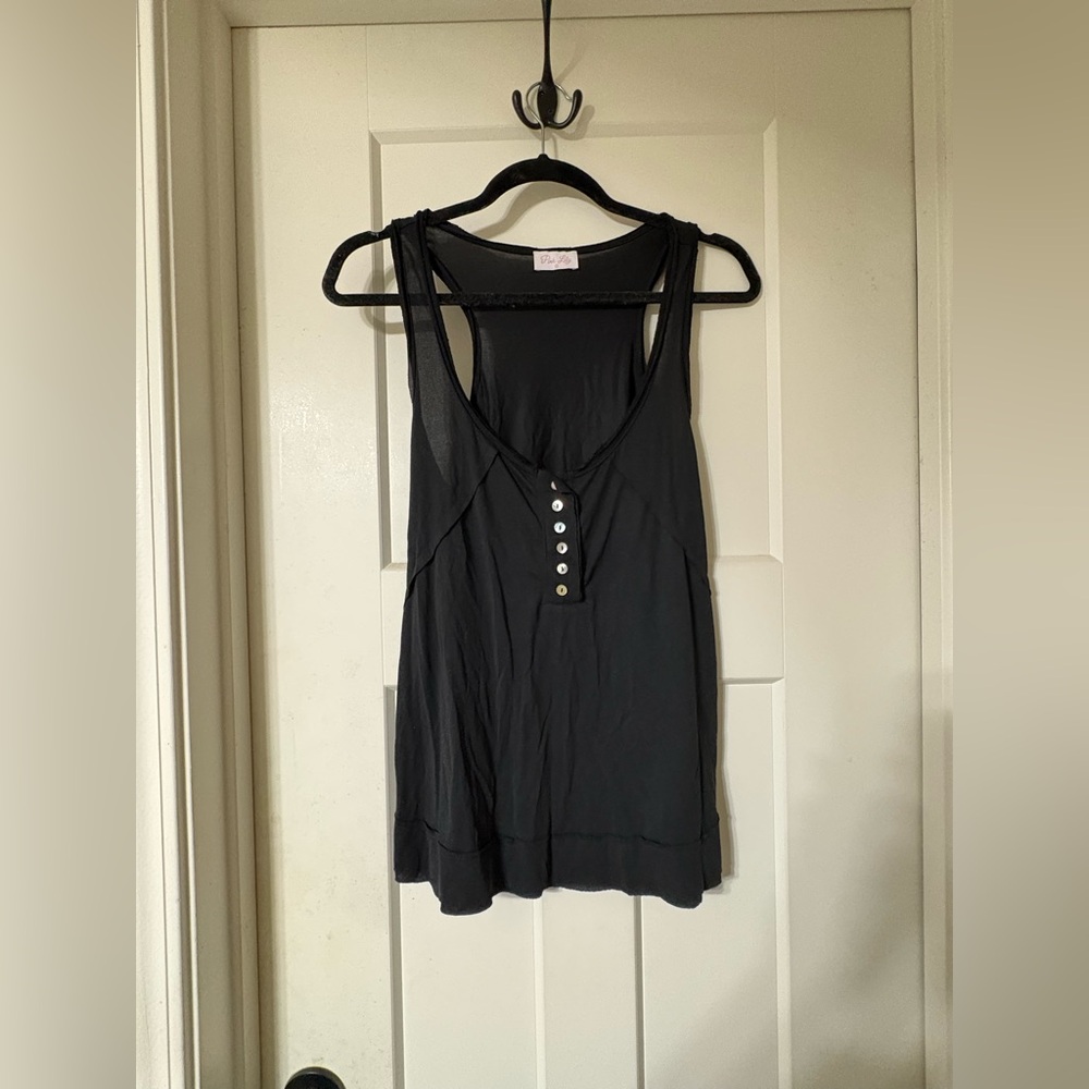 Pink Lily Black Super Soft Henley Tank Top